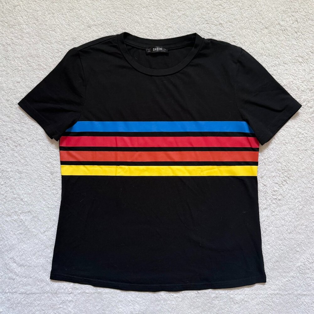 SHEIN Black Rainbow Graphic Tee